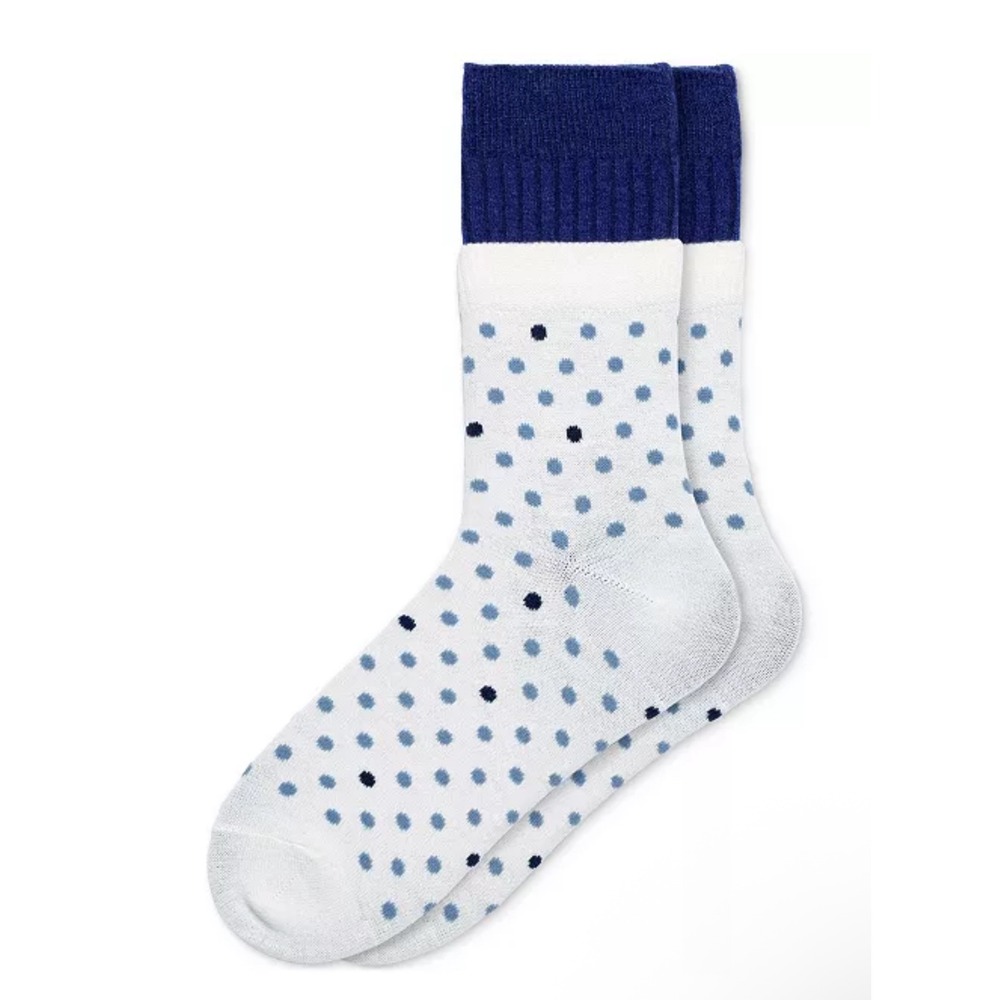 HUE Layered Demi Crew Socks 2 Pair Pack Polka Dot White Blue Women‎ One Size
